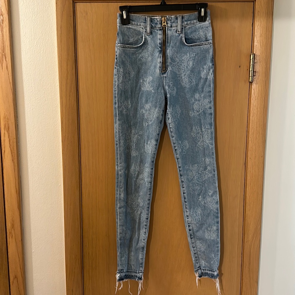 Baldwin Women’s Harley Floral Exposed Zipper Jeans Light Wash Size 24